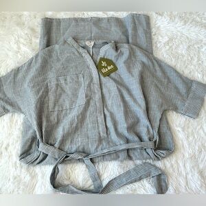 Lila Doe Grey Striped Midi Dress